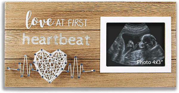 New Mom Gifts - Pregnancy Announcements Baby Gender Reveal Gifts - Love at First Heartbeat Sonogram Picture Frame for Standard 4" X 3" Ultrasound Photo
