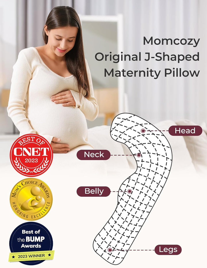 Pregnancy Pillows for Side Sleeping, J Shaped Maternity Body Pillow for Pregnancy, Soft Pregnancy Pillow with Jersey Cover for Head Neck Belly Support, Grey