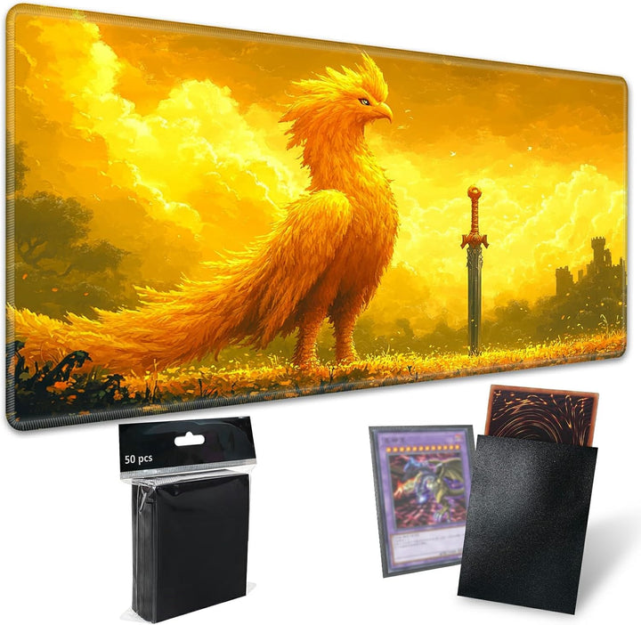 TCG Playmat Board Game Mat plus 50 Pcs Card Sleeves, 24 X 14 Table Mats Game Mousepad with Soft Surface Non-Slip Base for MTG RPG CCG Trading Card Game Playmats, Green Frog