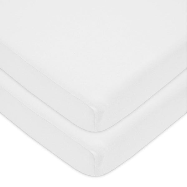 2 Pack 100% Natural Cotton Fitted Pack and Play Sheets 39" X 27" - Soft & Breathable Pack N Play Sheets for Playard & Mini Crib Mattress, White, for Boys & Girls