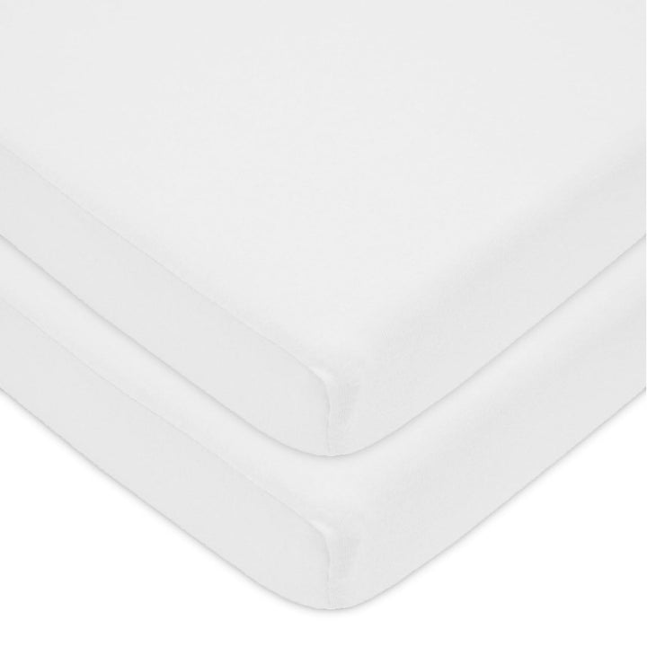 2 Pack 100% Natural Cotton Fitted Pack and Play Sheets 39" X 27" - Soft & Breathable Pack N Play Sheets for Playard & Mini Crib Mattress, White, for Boys & Girls
