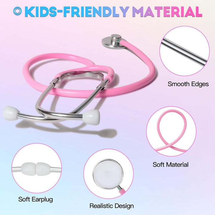 Kids Stethoscope Toy, 2 Pack Real Working Stethoscope Toy for Toddler 3 4 5, Doctor Play Set for Role Play, Medical Pretend Playset for Boys Girls Birthday (Blue and Pink)