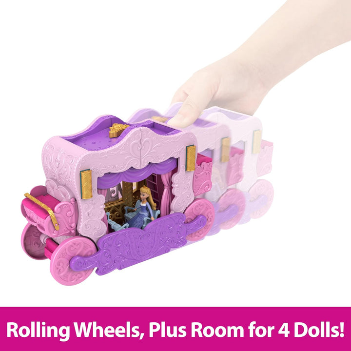 Disney Princess Toys, Carriage to Castle Transforming Playset with Aurora Small Doll, 4 Figures, Furniture & Accessories