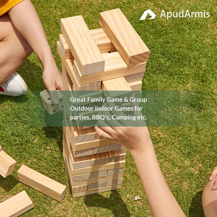 54 PCS Tumble Timber Set [Up to 3.2FT], Pine Wooden Tumble Tower Game with Dice and Scoreboard Set - Classic Block Stacking Board Game for Teens Children Teenagers