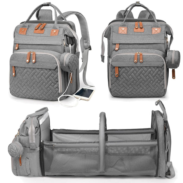 Baby Diaper Bags with Changing Station, Waterproof Diaper Bag Backpack for Moms Dads with USB Charging Port, Baby Shower Gifts, Large Capacity Diaper Backpack, Grey