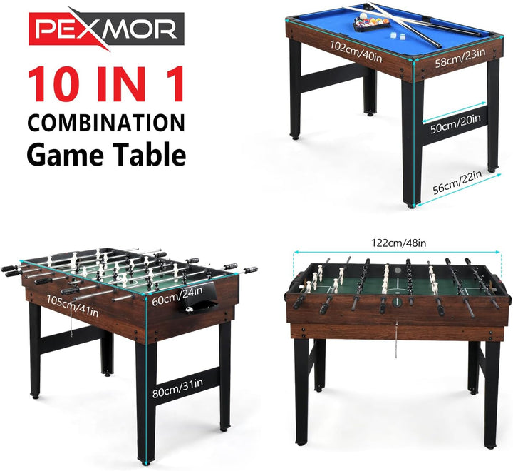 10-In-1 Multi Game Set for Adults and Family, 48" Game Table with Hockey, Foosball, Pool, Ping Pong, Shuffleboard, Chess, Checkers, Bowling, Backgammon