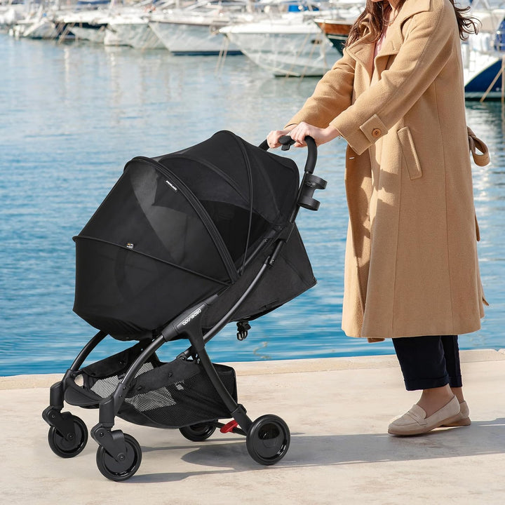 Universal Stroller Sun Shade & Mosquito Net – 2-In-1 Baby Stroller Cover with UV Protection & 2-Way Zipper for Infant Carriages, Prams, and Travel Strollers (Black)