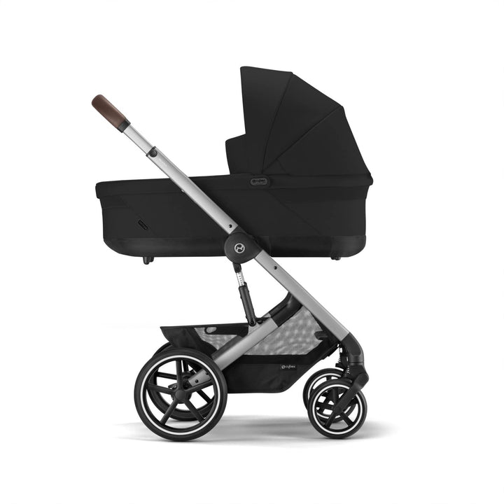 Balios Cot S Lux Baby Bassinet - Integrated Easy-Carry Handle, Sun Canopy & Spacious, Cozy Interior, Compatible with  Balios S Lux Stroller, Moon Black