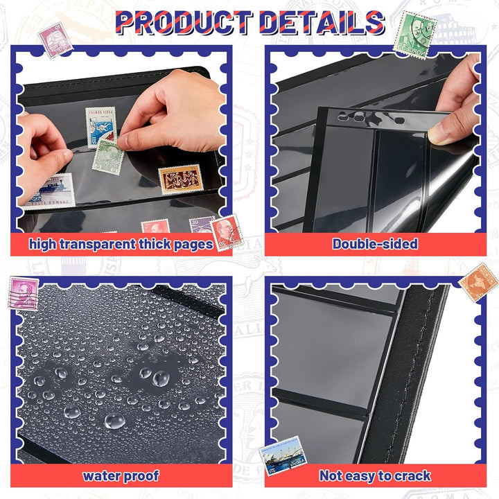 30 Pieces Stamp Pages Collector Stamp Album Page Stamp Pages for Stamp Album Binder with Standard 9 Hole Binder Sleeves for Stamp Collectors (4/5/6/7 Rows)