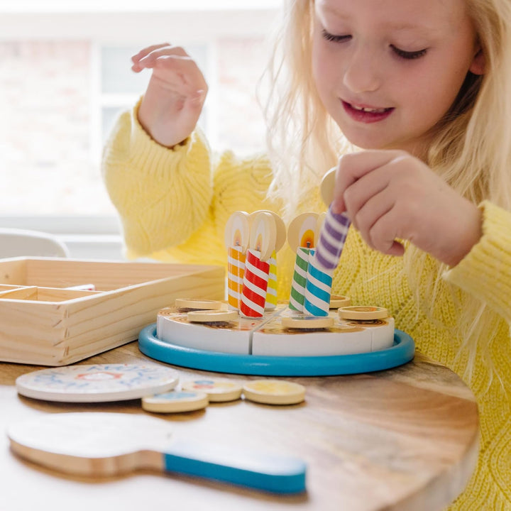 Birthday Party Cake - Wooden Play Food with Mix-N-Match Toppings and 7 Candles