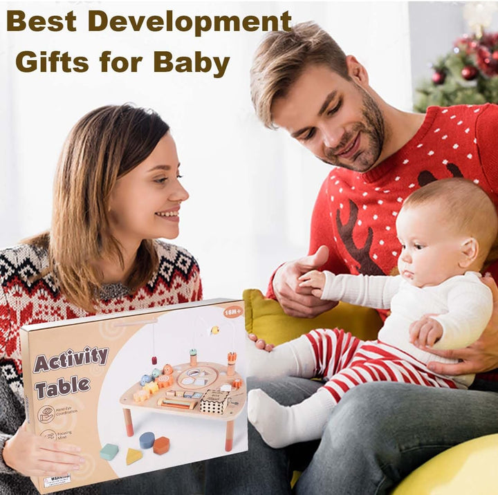 Activity Table for 1 Year Old, Montessori Toys for 1 2 Year Old Girls Boy Gifts, 8 in 1 Wooden Sensory Play Table for Toddler 1-3, Learning Toys for Baby 12-18 Months 1St Christmas Birthday Gifts