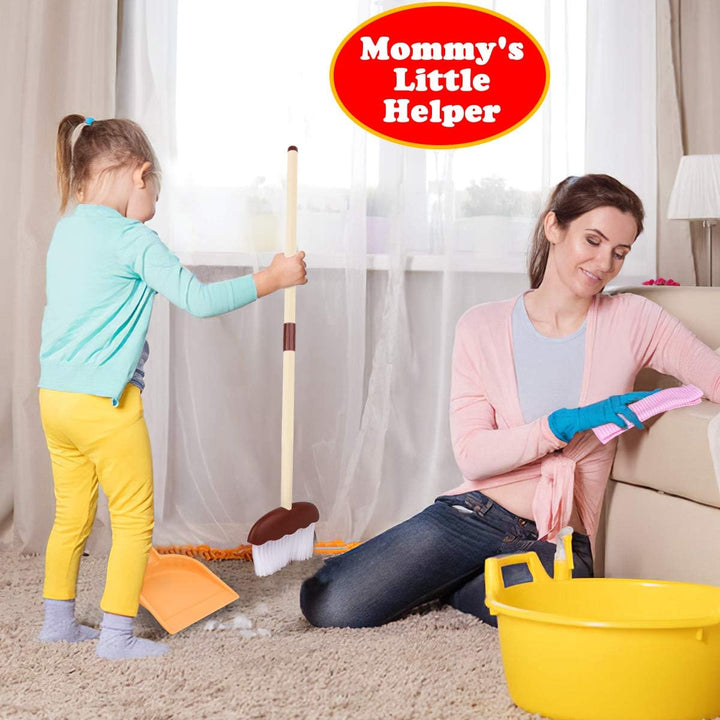 Kids Cleaning Set - 8Pcs Toddler Broom and Toy Vacuum Cleaner, Pretend Play Children House Cleaning Toys, Christmas Birthday Gift for Girls and Boys