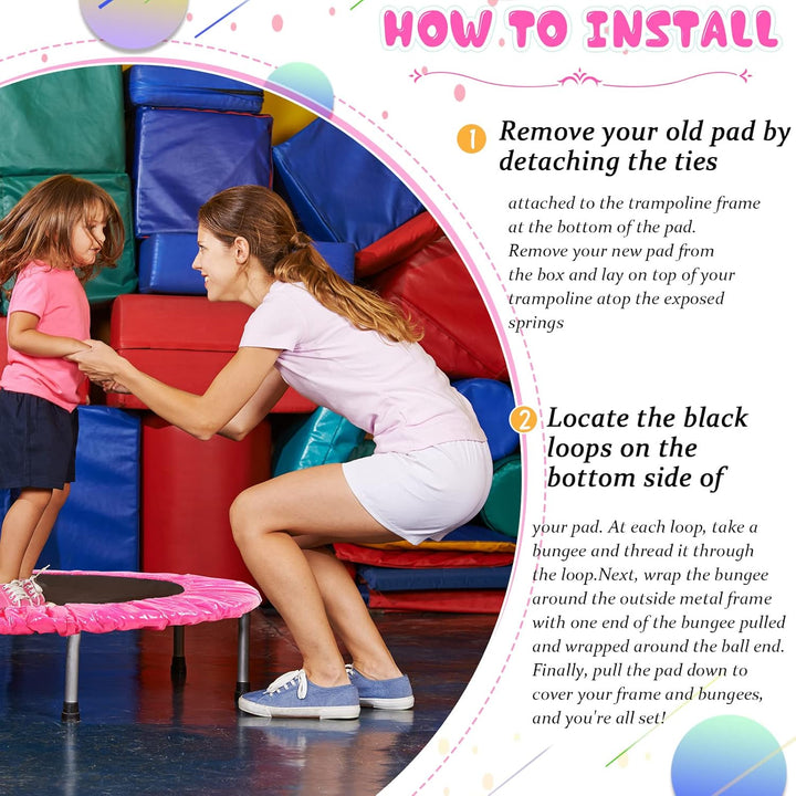 Trampoline Spring Cover round Trampoline Replacement Pad Waterproof Serviceable 40 Inch Safety Cover for Kids Men Women Indoor Home Fitness, Hot Pink