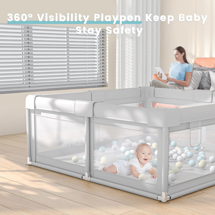 Baby Playpen 50X50 Inch, Play Pens for Babies and Toddlers Baby Fence Baby Play Yards for Indoor & Outdoor with Breathable Mesh Anti-Fall Playpen