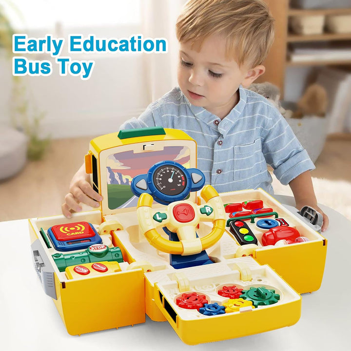 School Bus Toy with Sound and Light, Simulation Steering Wheel, Toddlers School Bus with Music Education, Gift for 1-3-5 Boys & Girls