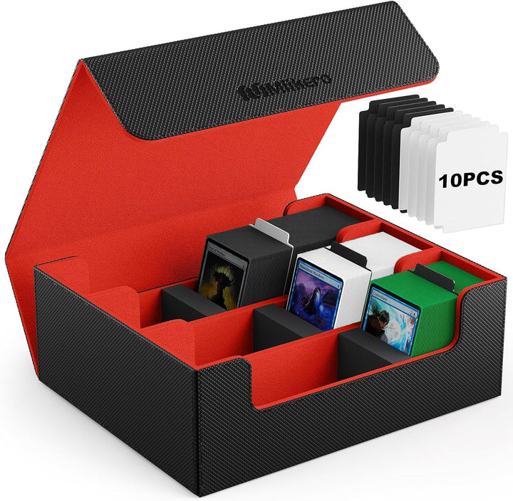 Card Deck Case for Trading Cards 1800+, Trading Card Storage Box with 10 Dividers and 3 Foam Stoppers, Leather Magnetic Closure Commander Deck Box Fit for Yugioh, MTG and Sport Cards