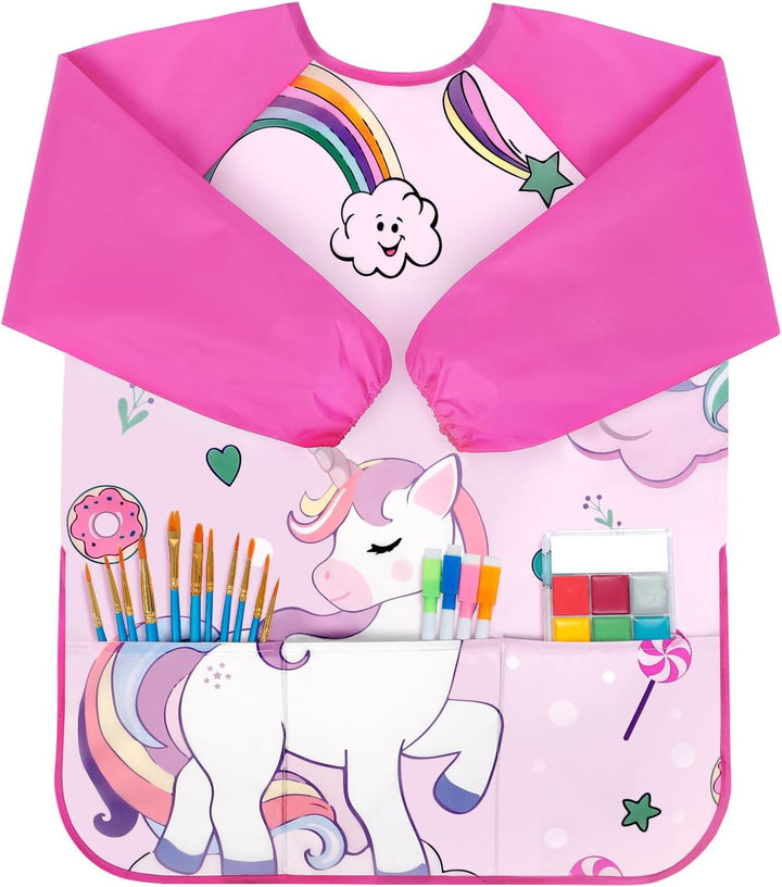 Smocks for Kids, Toddler Art Smock Artist Painting Aprons Waterproof Long Sleeve with 3 Pockets for Age 2-6 Years