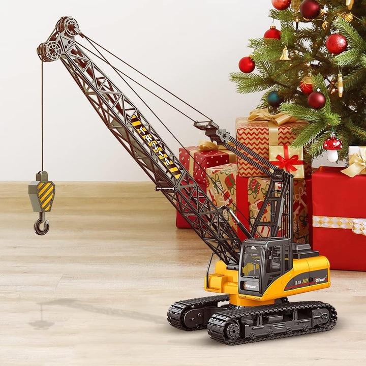 15 Channel Remote Control Crane Toy - Battery Powered 1:14 Scale RC Construction Vehicles with Heavy Metal Hook - Toy Truck for Kids 8-12 - Full Functional RC Crane with 2.4Ghz Remote