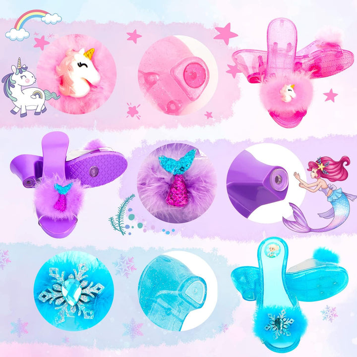 Princess Dress up Shoes Set, Girls Dress up Toys Toddler Jewelry Boutique Kit, 3 Themes of Unicorn Mermaid Ice Princess Costumes Set, Pretend Play Gifts for Little Girls Aged 3-6 Years Old