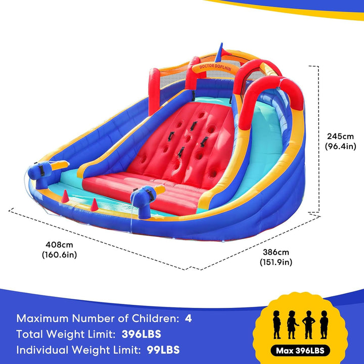 Inflatable Water Double Slides Park, Bounce House with Splash Pool, Large Blow up Water Slide for Kids with Climbing Wall, Durable Design Backyard Play Park, Quick Setup (Dry/Wet Use)