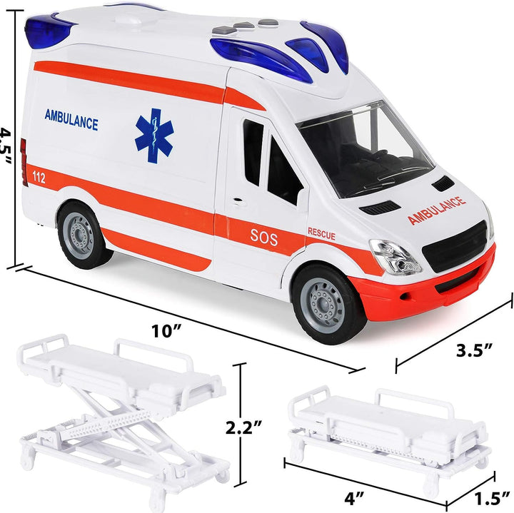 Ambulance Toy with Lights and Sound Friction Powered Emergency & Rescue Vehicle Set Doors That Open and a Stretcher