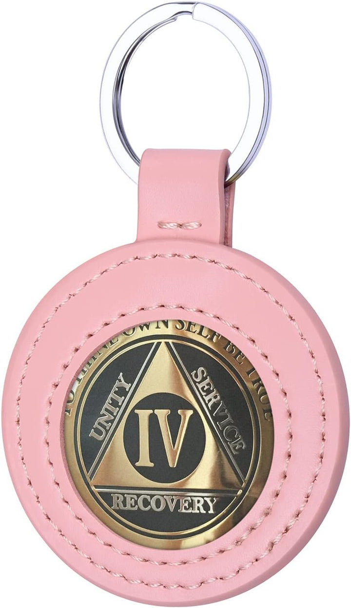 PU Leather Coin Holder Keychain for AA Medallion, Standard Challenge Coin, Recovery Chip - Black