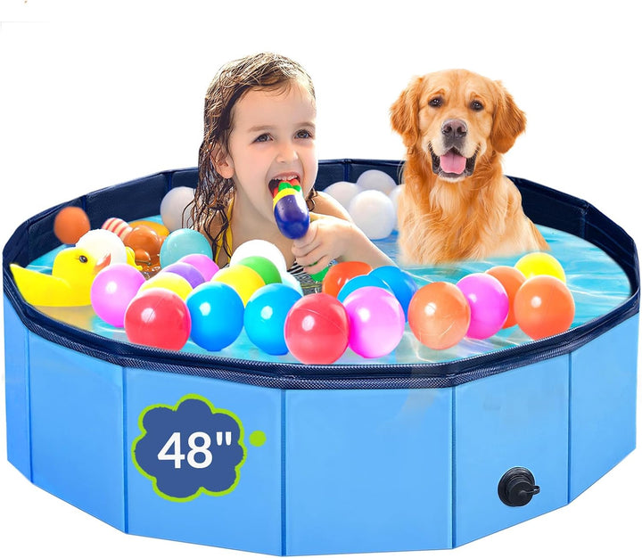 Dog Pool, Foldable Pet Swimming Pool with 6Mm High-Strength PP Board, Hard Plastic Collapsible Doggy Pools for Small Dogs Kitty Duck,Non-Slip Doggie Bathtub Quick to Set up and Drainage Hole(32X8In)