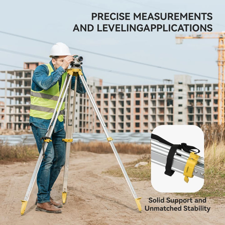 Aluminum Surveying Tripod, Heavy Duty Construction Transit Tripod with Quick Clamp, 5/8-Inch-11 Threaded Flat Head for RTK Base Station, Total Station & Laser Level(Include Tribrach)