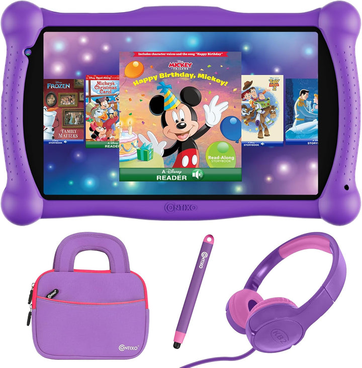 7" Disney Kids Learning Tablet Bundle - Headphones, Stylus & Bag, Pre-Installed Disney Storybook (Value $200) & Teacher-Approved Apps, Parental Controls, Ideal for Education - Pink