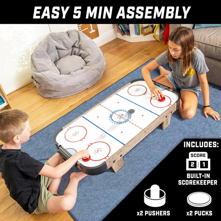 40 Inch Table Top Air Hockey Game for Kids - AC Outlet Powered Motor – Oak or Black