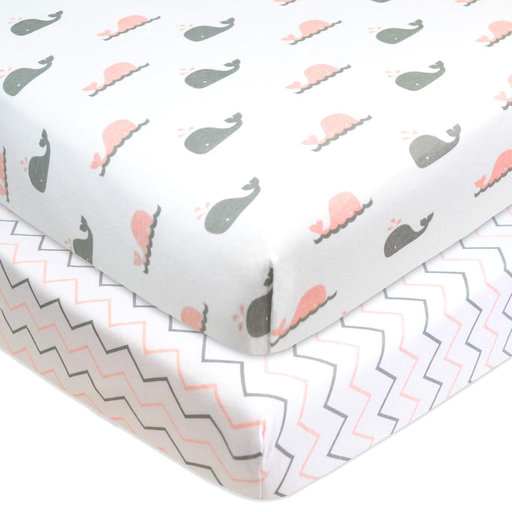 2 Pack 100% Natural Cotton Fitted Pack and Play Sheets 39" X 27" - Soft & Breathable Pack N Play Sheets for Playard & Mini Crib Mattress, White, for Boys & Girls
