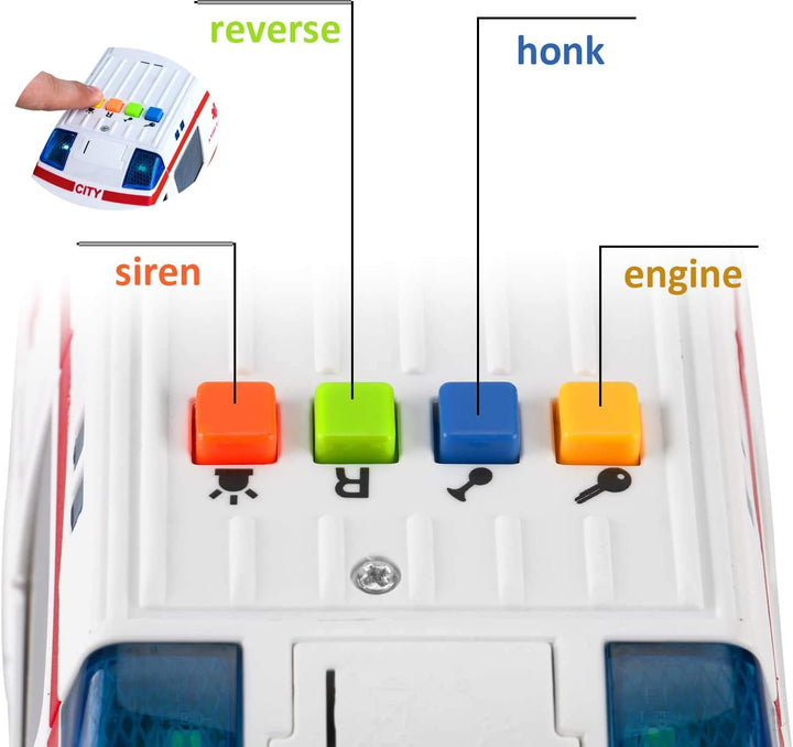 Ambulance Toy Car with LED Lights & Siren Sound Effects - Friction Powered Wheels Plastic Rescue Vehicle Toy for Kids & Toddlers