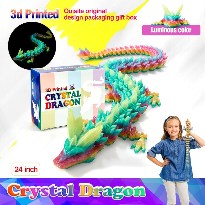 24 Inch Large Glow in the Dark 3D Printed Crystal Dragon Toy,Dragon Figurine Large Toy for Kids(Luminous Rainbow)