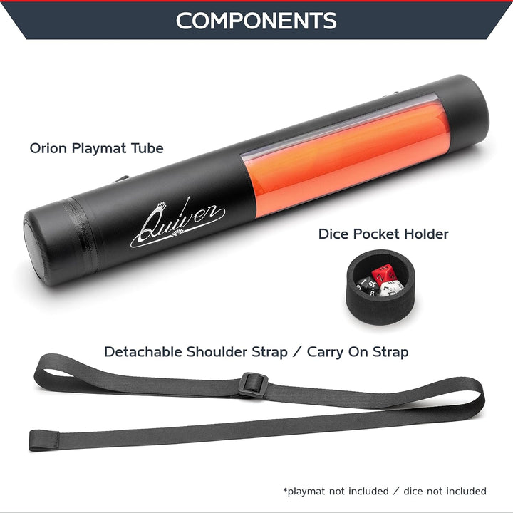 Black XL Orion Playmat Tube - TCG Mtg Playmat Tube Case with Waterproof Zipper, Hidden Dice Pocket, Adjustable Removable Shoulder Strap, See-Through Window, Fits 14" and 15" Playmats