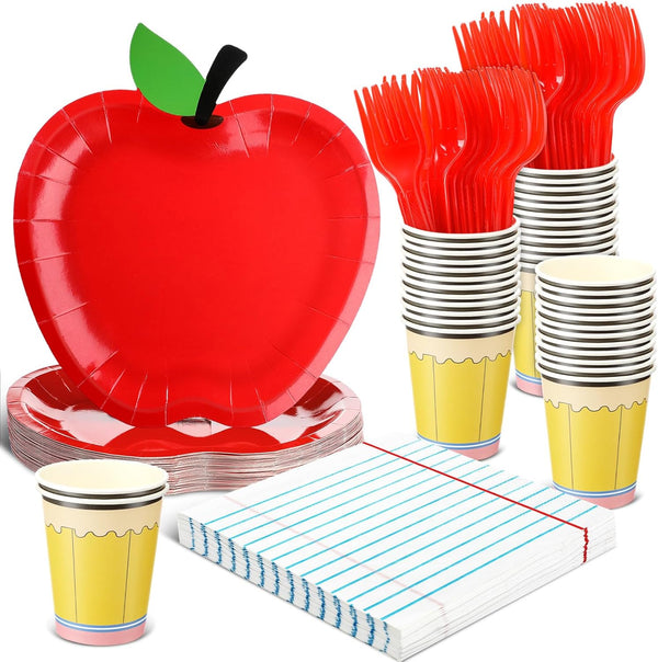 96 Pcs Back to School Decoration Apple Paper Plates First Day of School Party Supplies Preschool Kindergarten Classroom Decoration Teacher Party Disposable Tableware Set for 24 Guests