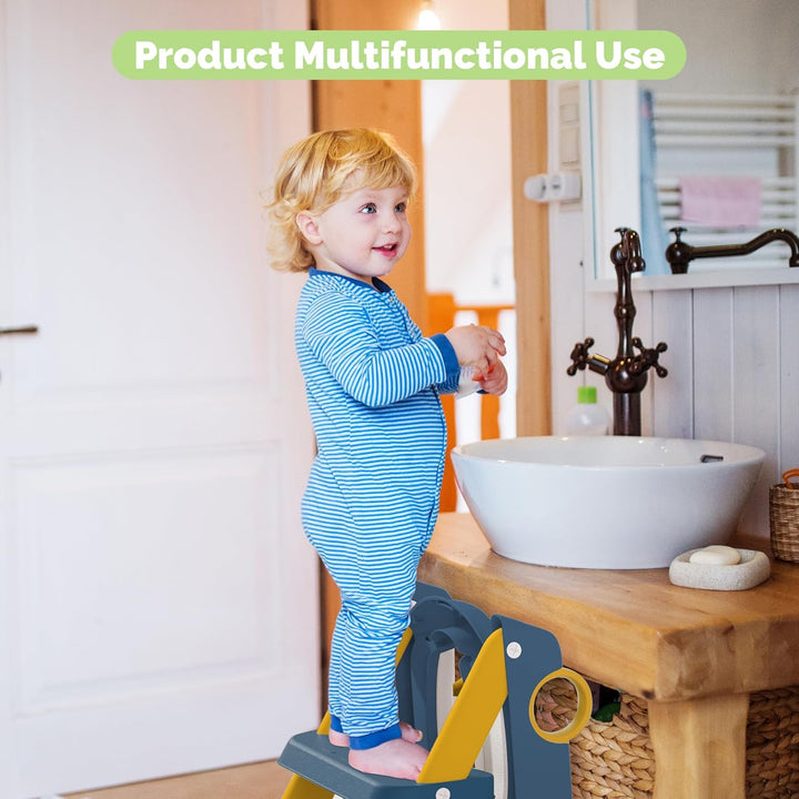 Toilet Seat, Potty Training Seat for Toddler, Upgraded 2-In-1 Potty Toilet Training for Boys and Girls,Waterproof Cushioned Mat with Non-Slip Step Stool