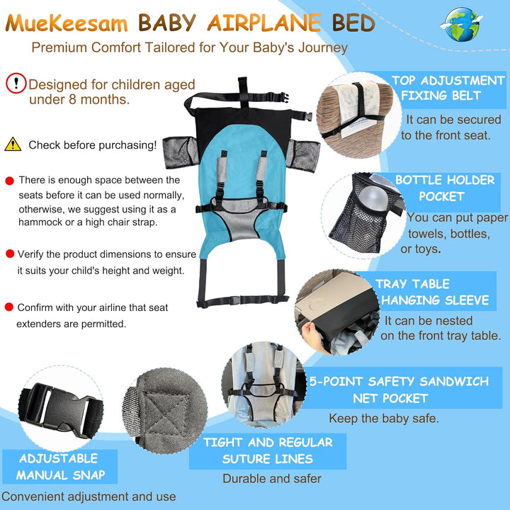 Baby Airplane Bed, Baby Travel Essentials for Flying, Portable Plane Seat Foot Rest Extender Must Haves for Infants up to 8 Months or 26 In