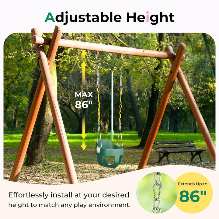Toddler Swing, Baby Swing Outdoor –High Back Full Bucket Swing Set for Ages 1-3, 330Lb Capacity, Safety Design, Plastic-Coated Chains and Quick-Snap Carabiners for Backyard, Playground