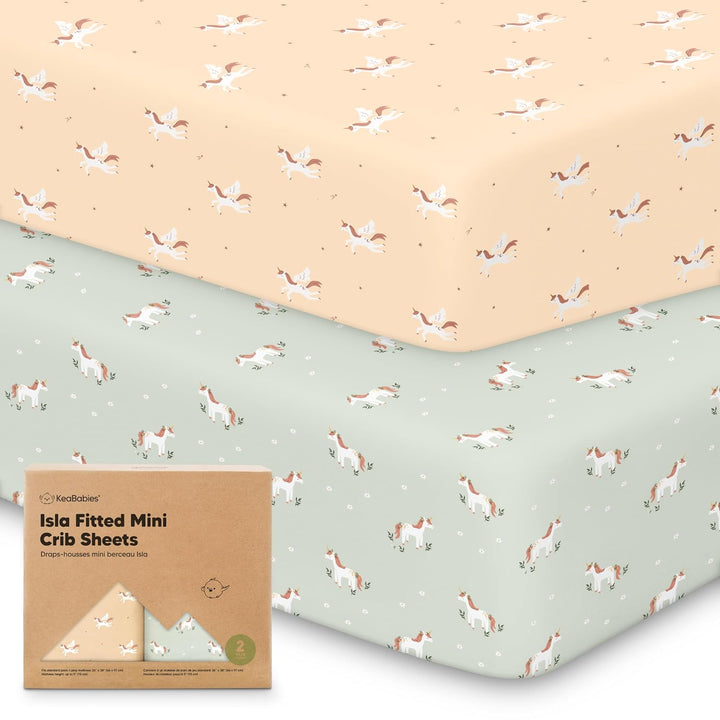 Pack and Play Sheets Fitted - 2-Pack Mini Crib Sheets for Pack N Play Mattress 38X26, Soft & Cozy, Neutral Toddler Playard Bedding, Snug Fitted Mini Baby Crib Mattress Cover Boy, Girl (Butterflies)