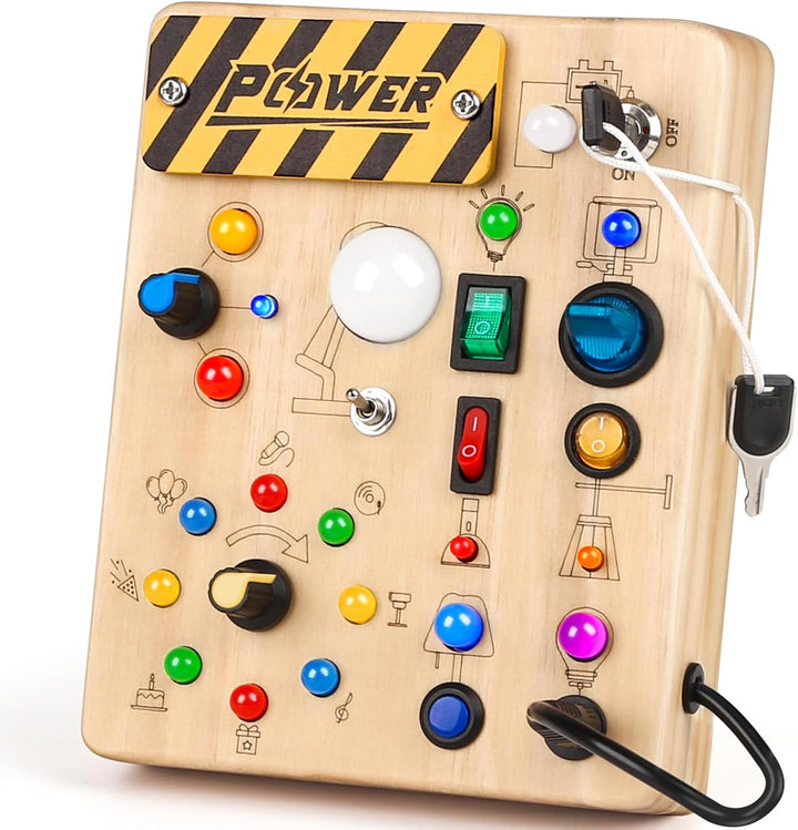 Montessori Toddler Busy Board, 19 Led Wooden Sensory Board Educational Toy, Montessori Toys for 1-6 Year Old, Travel Toys Gifts for Toddlers Boys and Girls
