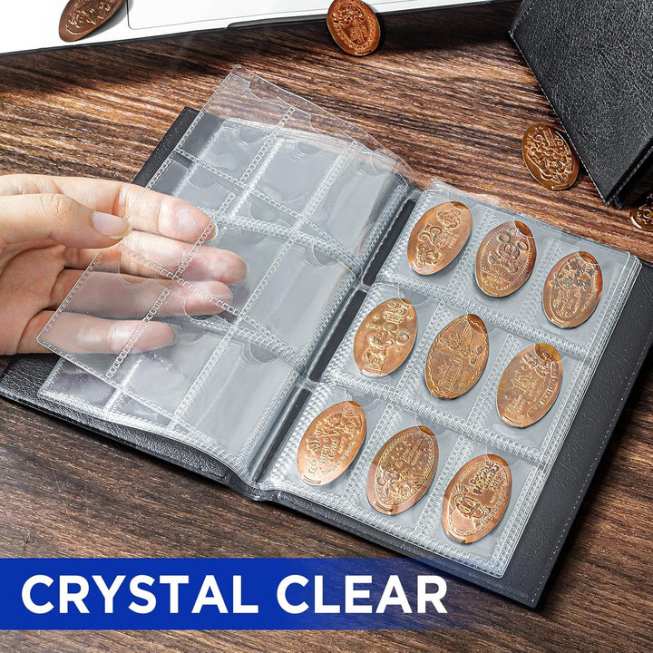 Mini Pressed Penny Book, Penny Album Hoold 108 Coins, Portable Penny Holder for Collectors, Fit for Travel and Home Use, Black