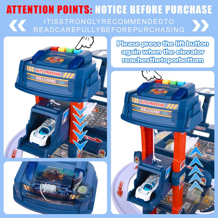 City Ultimate Garage Track Set with Electric Elevator, Upgrade 5 Levels Toy Car Garage with 5 Die-Cast Toy Cars & 1 Helicopter