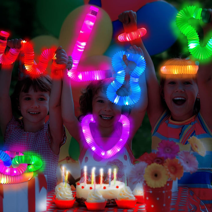 Glow Sticks Camping Essentials for Toddlers-6 PCS Light up Pop Tube Party Favors Toys Gifts for Kids Halloween,Led Bracelet Necklace Accessories,Fun Camp Games Activities Gear Stuff for Boys Girls