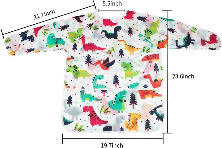 Kids Art Smocks 2 Pack Dinosaur Painting Apron for Children Waterproof Artist Smock with Long Sleeve and 3 Pockets for Age 3-8 Years