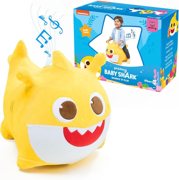 Baby Shark Official Bouncy Hopper Plush Musical Singing Toy - Inflatable Animal Ride on for Indoor & Outdoor - Birthday Gift for Kids & Toddlers (Boys & Girls) Ages 18+ Months (Yellow)