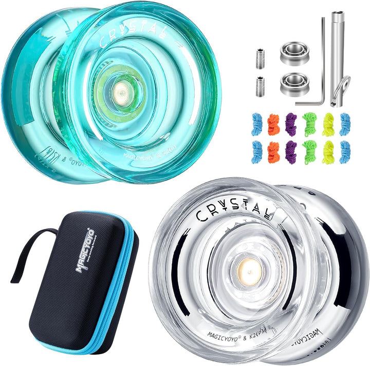 K2 Crystal Responsive Yoyo for Kids 8-12, Professional Fingerspin Trick Yoyo for Advanced, Dual Purpose Mode with Unresponsive Bearing+12 Yo Yo Strings+Yo-Yo Case Bag (Pink Purple Gradient)