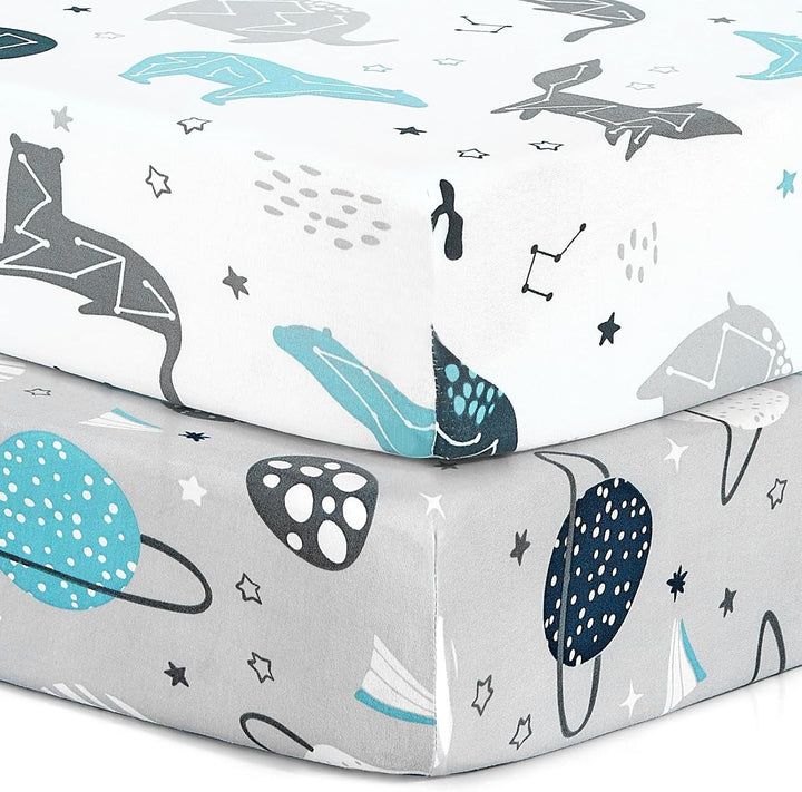 Pack N Play Sheets,  2 Pack Mini Crib Sheets,Stretchy Portable Fitted Playard Sheet Set, Convertible Playard Mattress Cover,Ultra Soft Breathable Material,Elephant Whale