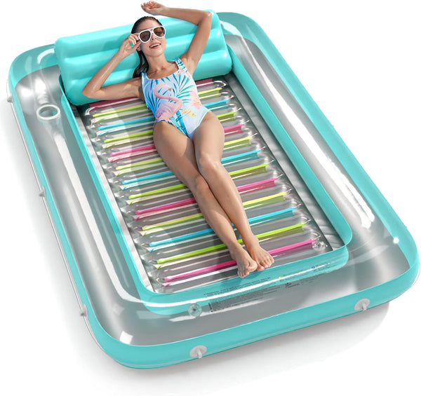 Inflatable Tanning Pool Lounger Float -  4 in 1 Sun Tan Tub Sunbathing Pool Lounge Raft Floatie Toys Water Filled Tanning Bed Mat Pad for Adult Blow up Kiddie Pool Kids Ball Pit Pool (L)