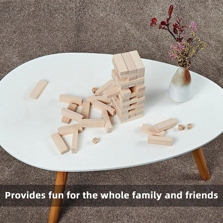 Mini Tumble Tower, 54PCS Wooden Stacking Game for Teens - Pine Stack Timber Board Games with 4 Dice Set - Classic ‌Xmas Gifts for Kids