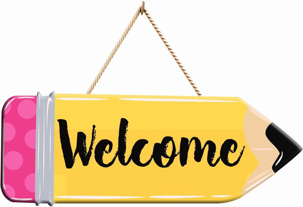Back to School Welcome Sign Cute School Pencil Wooden Hanging Decoration Welcome Back to School Door Hanger for Teacher Student Classroom Front Porch